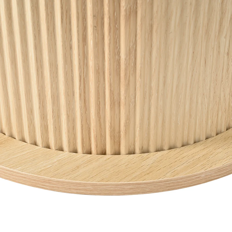Table basse ronde bicolore blanc effet bois, pied cylindrique à rainures verticales 75x75x39cm MODERNFRAMEART