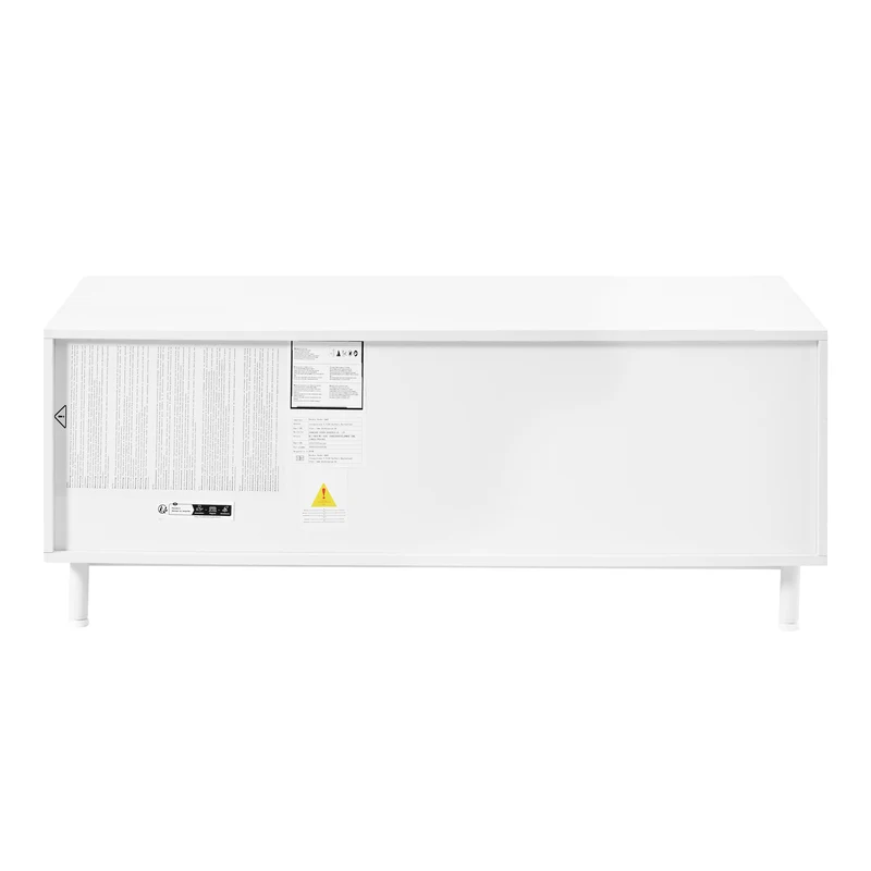 Table basse blanche rectangulaire motif arc 2 tiroirs et 2 portes 100x50cm MODERNDESKSET