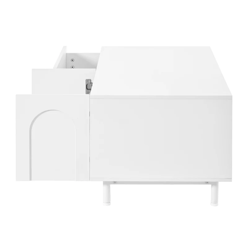 Table basse blanche rectangulaire motif arc 2 tiroirs et 2 portes 100x50cm MODERNDESKSET