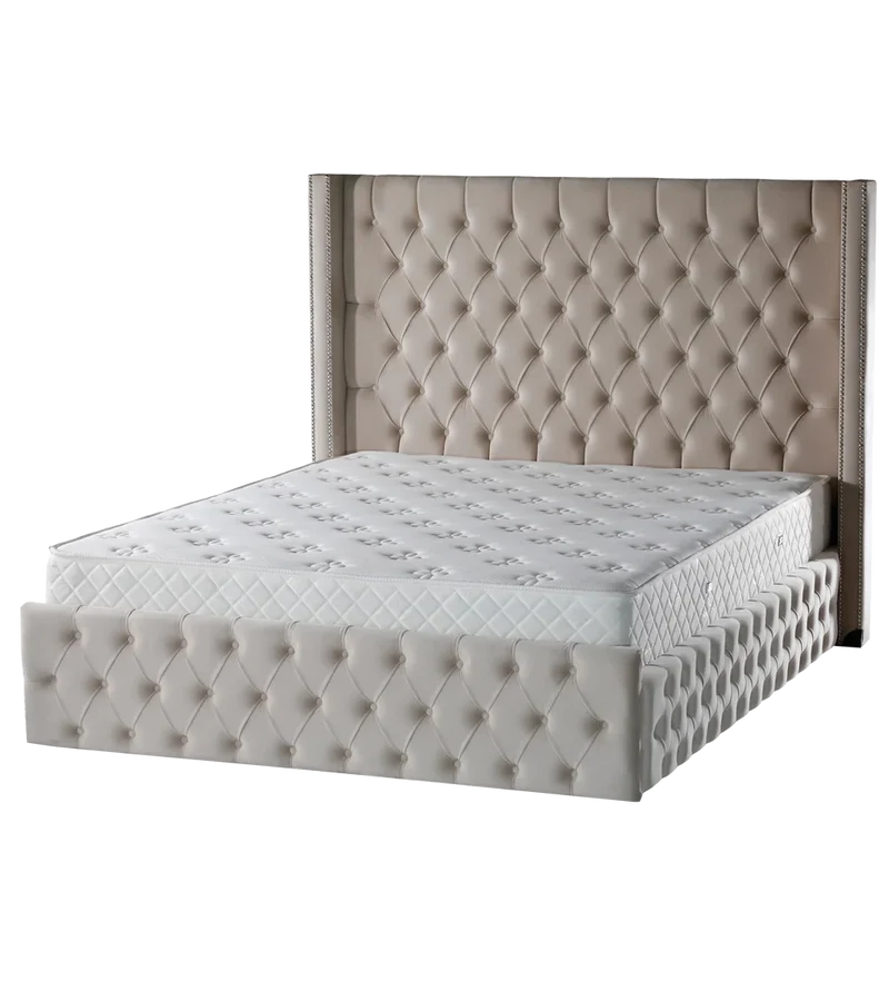 Cadre de Lit Armony Beige - Velours Capitonné