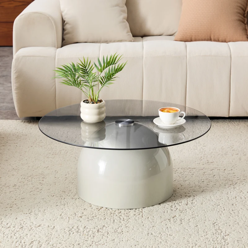 Table basse ronde en verre teinté et acier gris, design moderne Ø70cm SCANDINAVIANBENCH