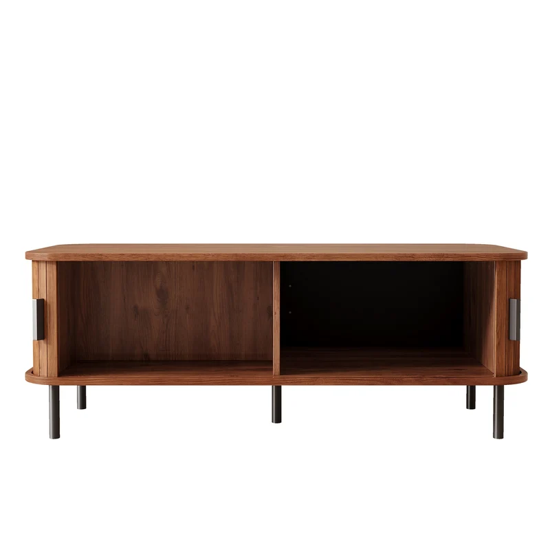 Table basse effet noyer avec portes coulissantes 120x55x45cm PILLOWPLUS