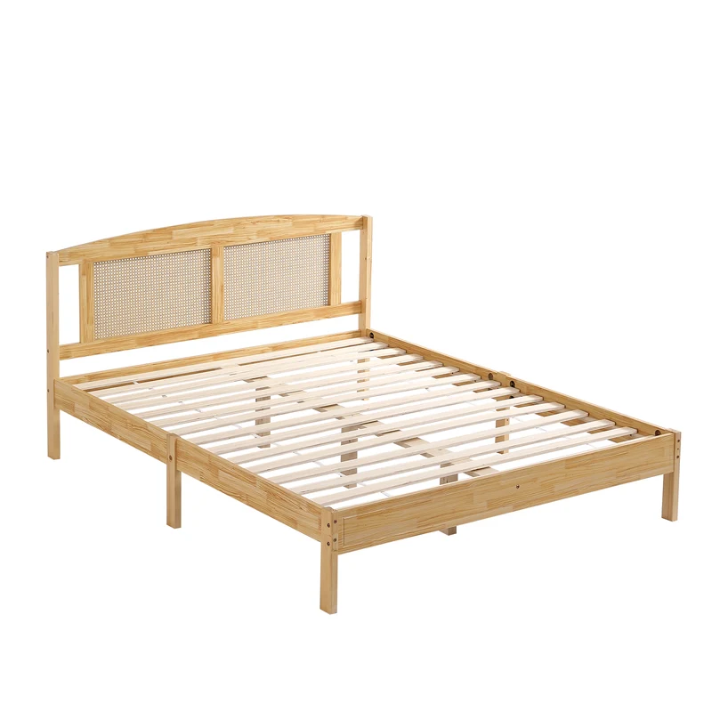 Lit double en rotin effet bois nature 165*205*94 THRUDS