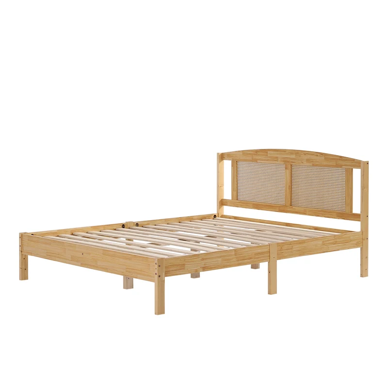 Lit double en rotin effet bois nature 165*205*94 THRUDS