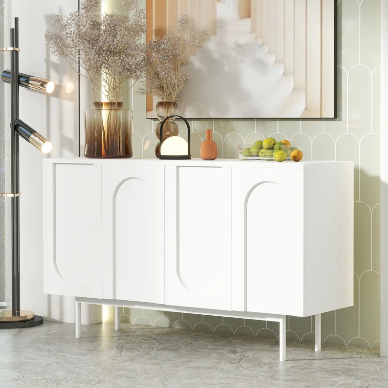 Buffet moderne blanc motif en arc 4 portes AHRE