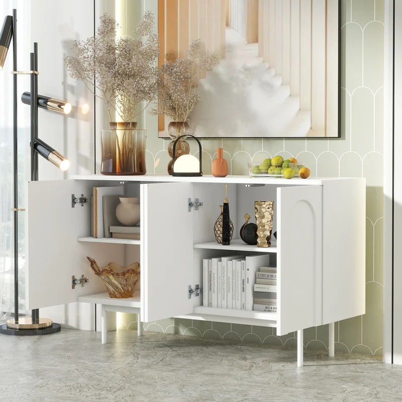 Buffet moderne blanc motif en arc 4 portes AHRE