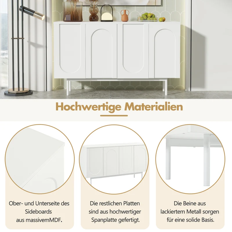 Buffet moderne blanc motif en arc 4 portes AHRE