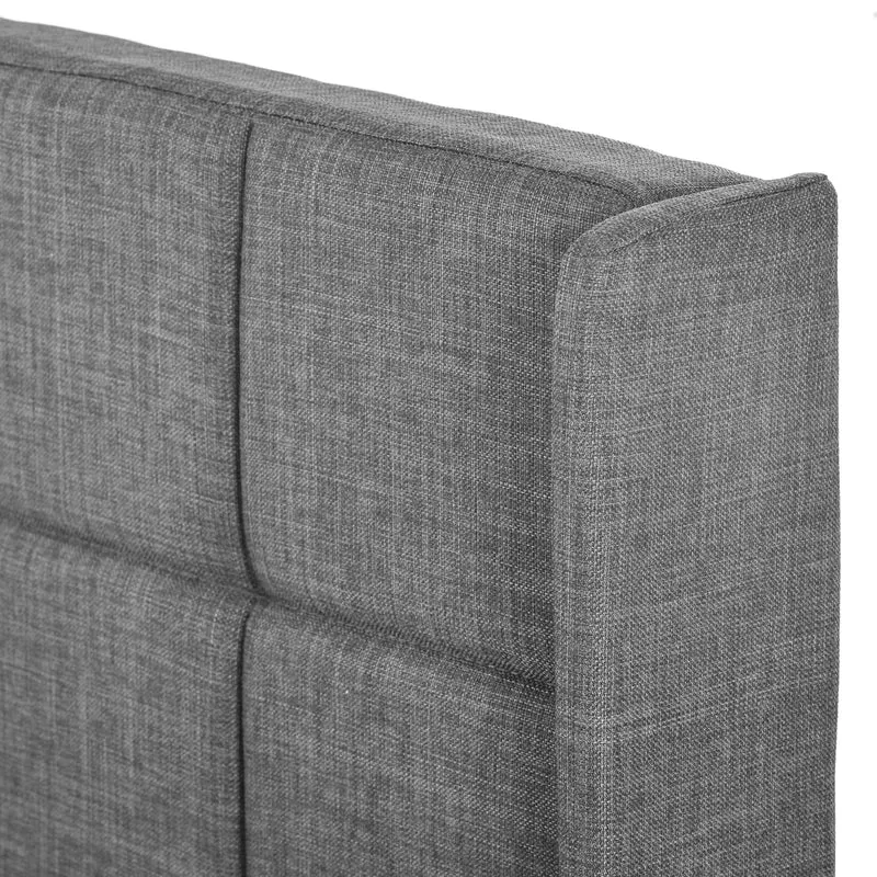 Ensemble lit double rembourré en lin gris 140x200 avec sommier à lattes et matelas à ressorts PERISTOM
