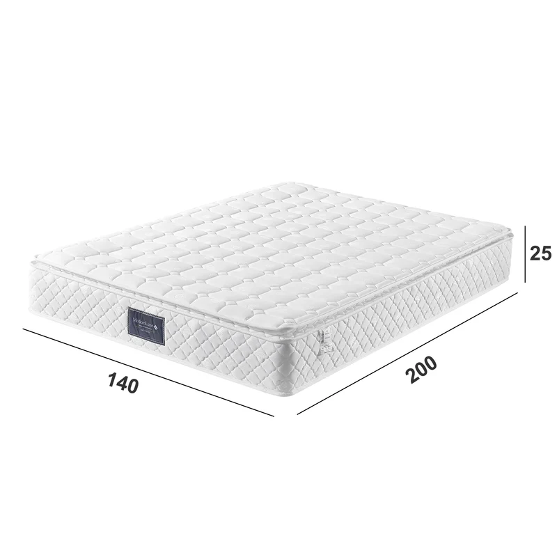 Ensemble lit double rembourré en lin gris 140x200 avec sommier à lattes et matelas à ressorts PERISTOM