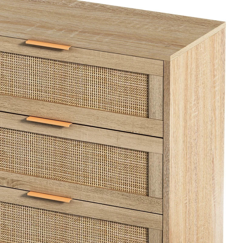 Buffet élégant effet bois 6 tiroirs avec rotin PHOTTU 130 WOOD