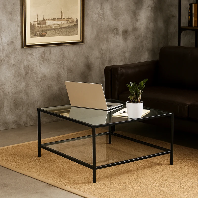 Table basse salon en verre et en métal noir HUDD LMKZ