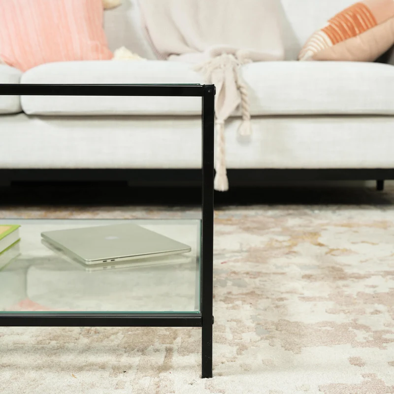 Table basse salon en verre et en métal noir HUDD LMKZ