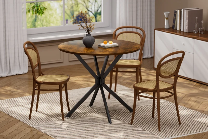 Table de salle à manger ronde vintage effet bois marron rustique 90*90cm CELLWALL
