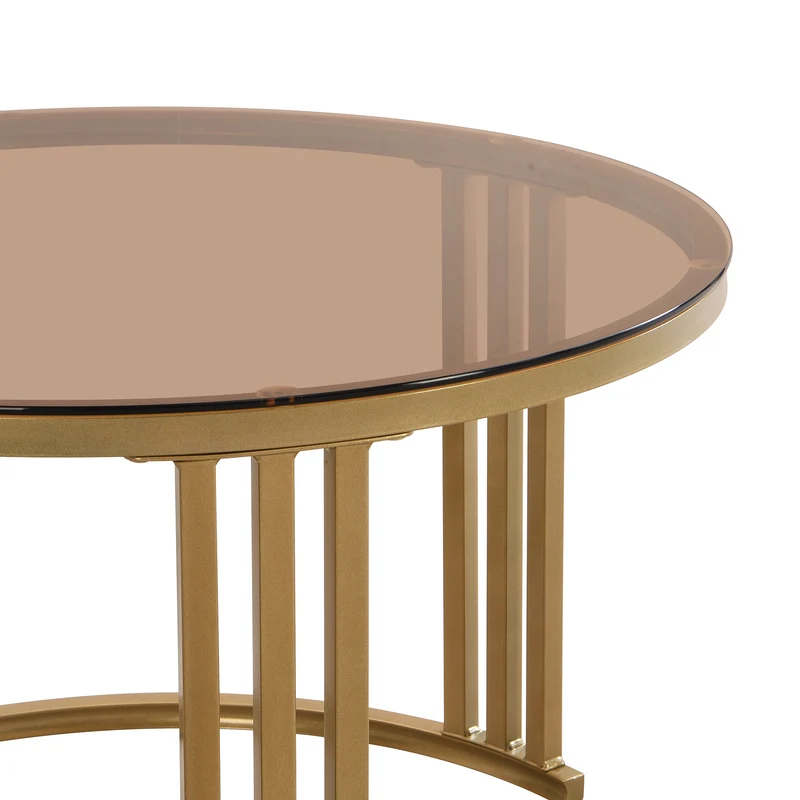 Table basse gigogne luxe blanc et doré 2 tiroirs verre teinté OLNE