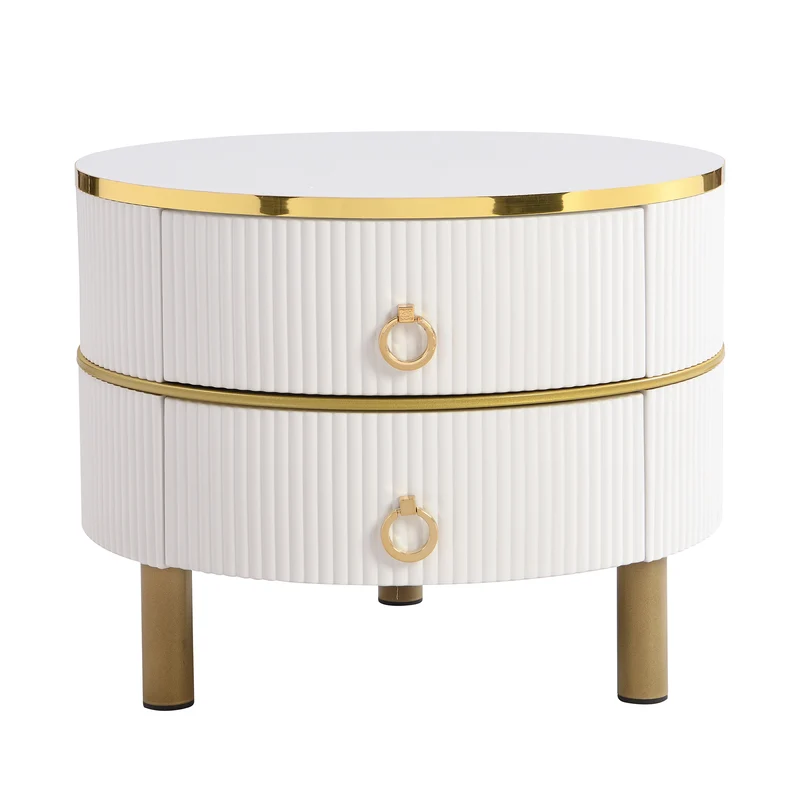 Table basse gigogne luxe blanc et doré 2 tiroirs verre teinté OLNE