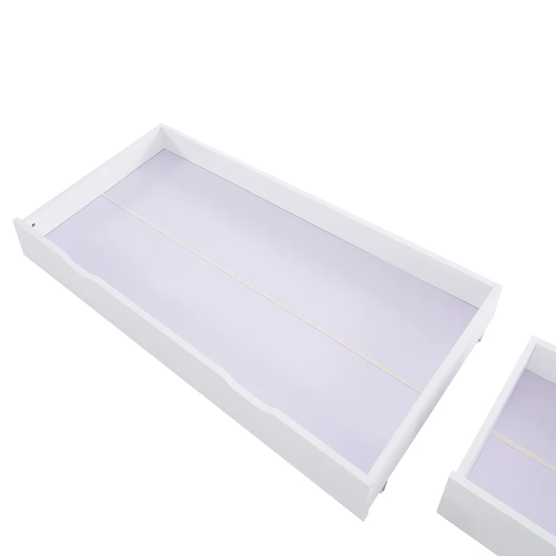 Lit enfant lit cabane blanc 90 x 200 cm maison bois massif avec clôture et sommier à lattes 2 tiroirs roulettes rangement, tableau noir (sans matelas) CHOLLUD