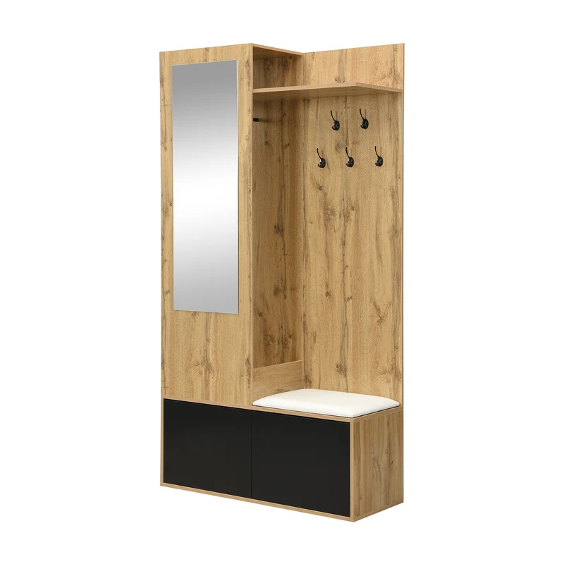 Vestiaire à l'entrée avec miroir, banc, porte-chaussures, 5 crochets 191x100x38cm ALIGNLX
