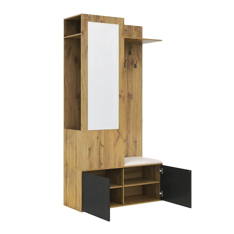 Vestiaire à l'entrée avec miroir, banc, porte-chaussures, 5 crochets 191x100x38cm ALIGNLX