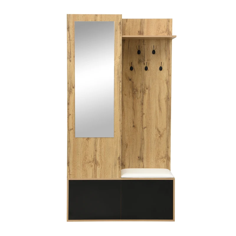 Vestiaire à l'entrée avec miroir, banc, porte-chaussures, 5 crochets 191x100x38cm ALIGNLX