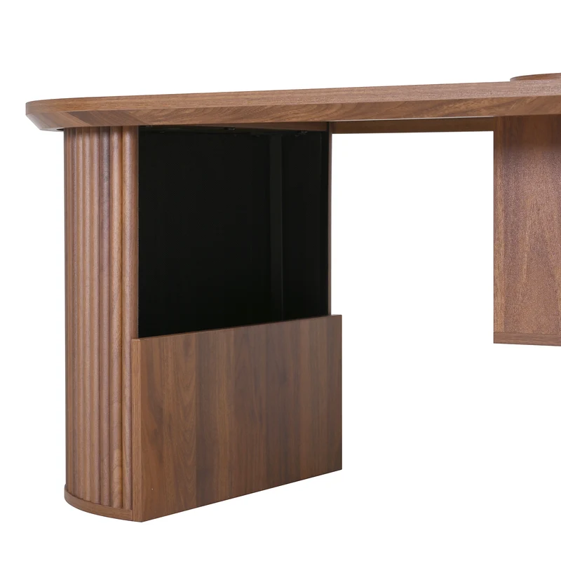 Table basse ovale effet noyer avec rangement tressé 105x50x46,5cm MODERNRACKSET