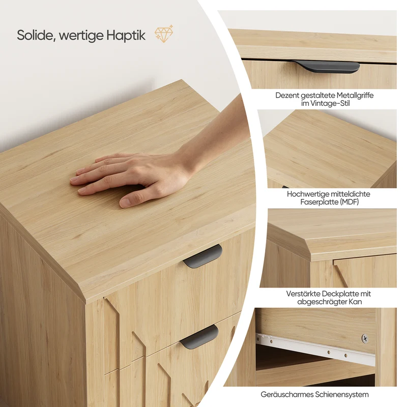 Table de chevet effet chêne 2 tiroirs 48x40x55,5cm, 1 pièce MODERNCONTAINERHOME