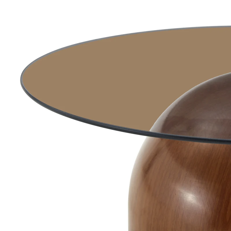 Table basse ronde Ø70cm verre trempé teinté & pied noyer MINIMALISTFLOORHOME