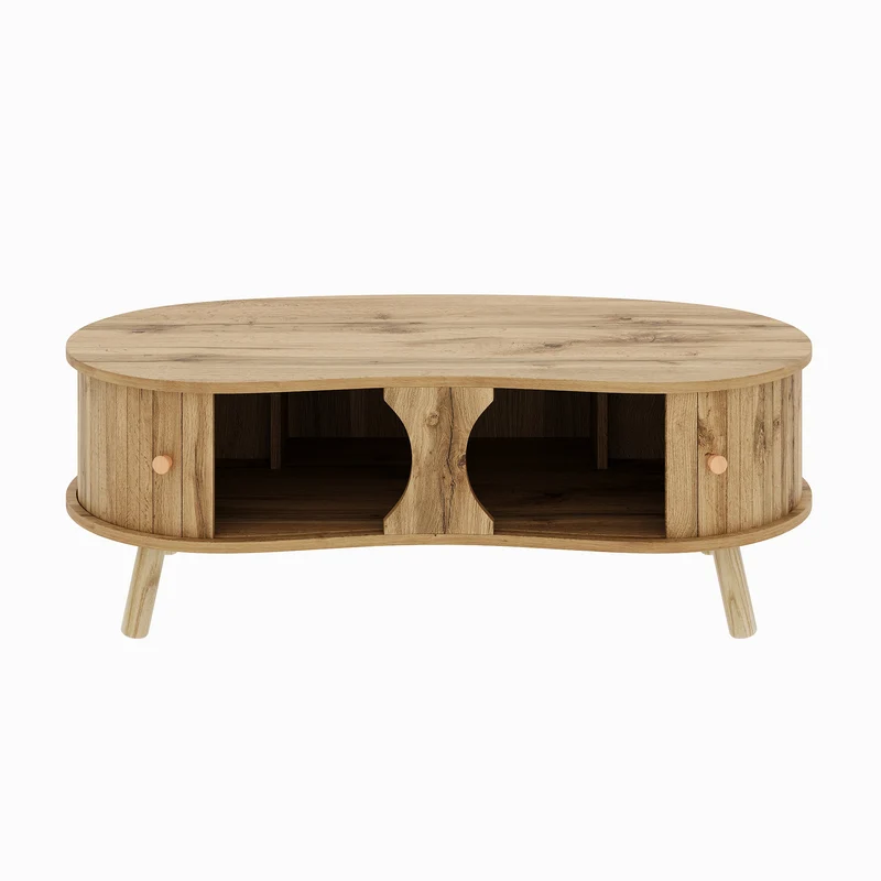 Table basse effet bois naturel design latte 2 portes coulissantes ADJUSTARMOIRE