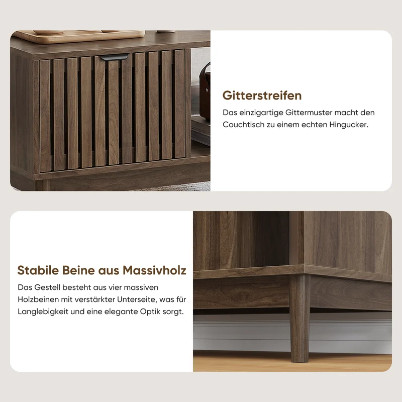 Table basse effet noyer design latte 1 tiroir et niche ouvertes 80x50x45cm ADJUSTWICKERELITE