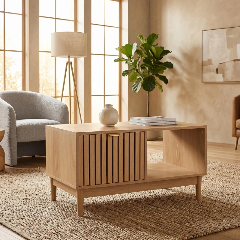 Table basse effet chêne avec tiroir 80cm ADJUSTVASE