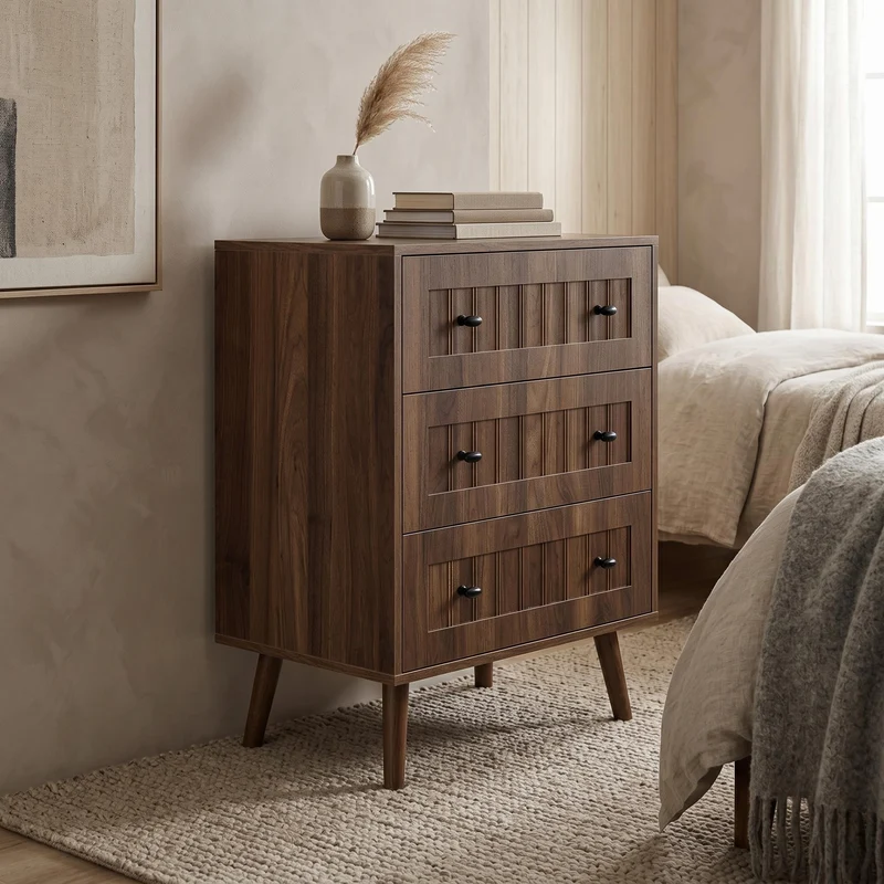 Commode 3 tiroirs effet bois noyer 60x40x78cm ADJUSTTRUNK