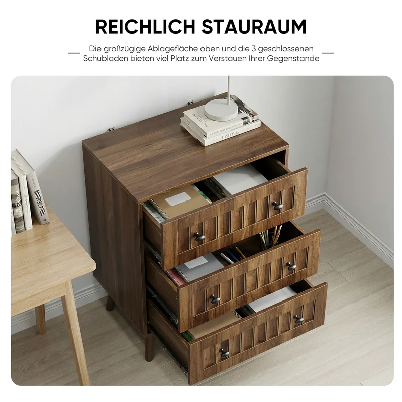 Commode 3 tiroirs effet bois noyer 60x40x78cm ADJUSTTRUNK