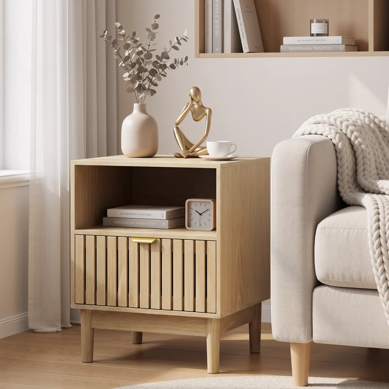 Table de chevet design latte effet chêne 1 tiroir ADJUSTWOOLPRO