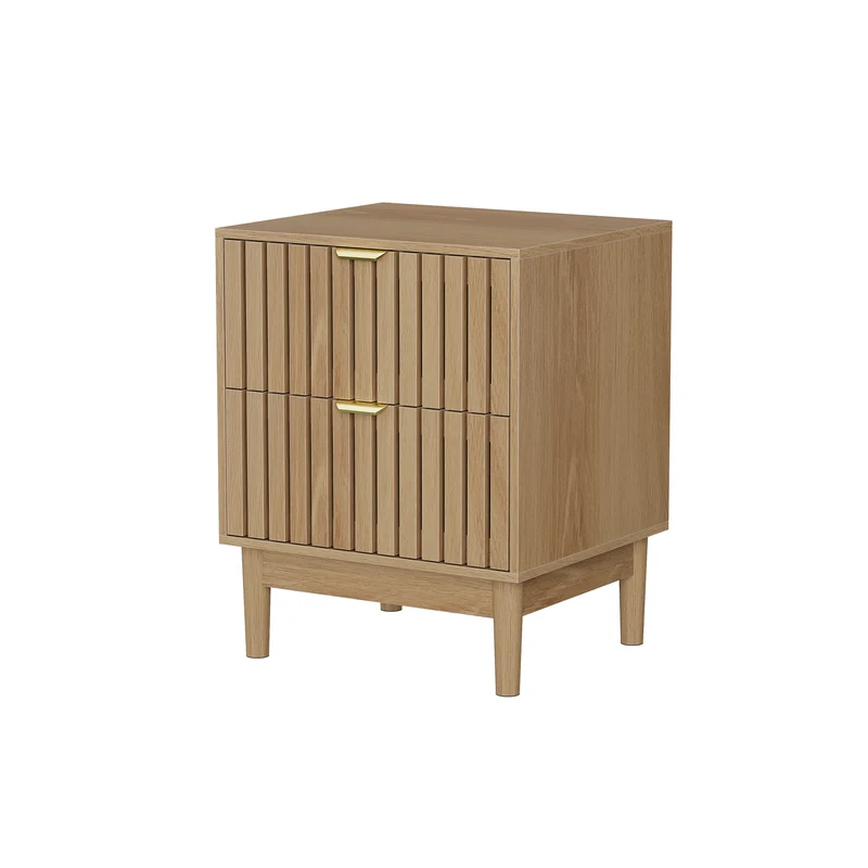 Table de chevet design latte effet chêne 2 tiroirs ALUMINUMARMOIRE