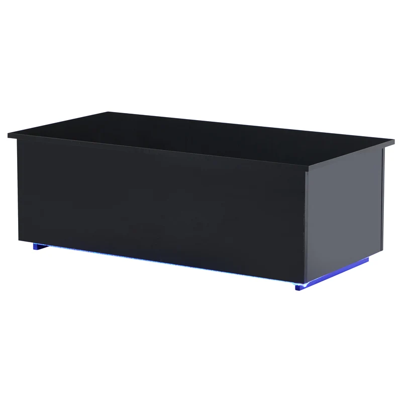 Table basse relevable noire brillante avec éclairage LED 100*50*35 cm OKRUITS BLACK