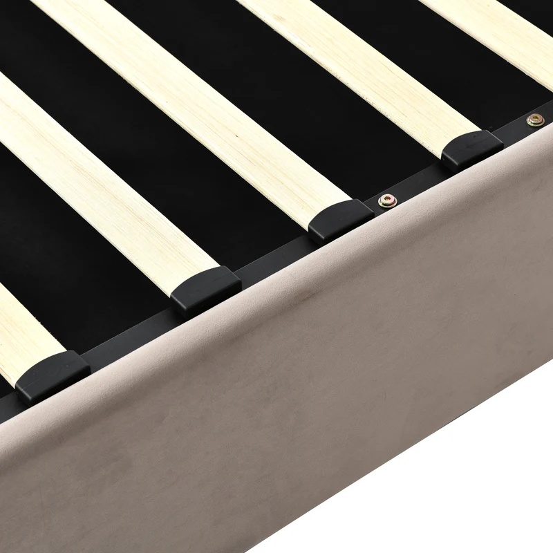 Lit coffre double tête de lit réglable, velours gris avec espace de rangement TEGZA