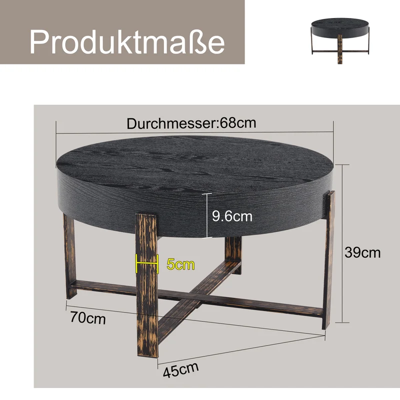Table basse ronde effet bois noir Ø68cm AETHERINE