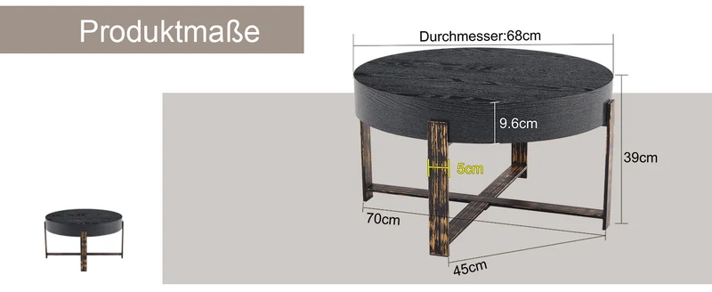 Table basse ronde effet bois noir Ø68cm AETHERINE