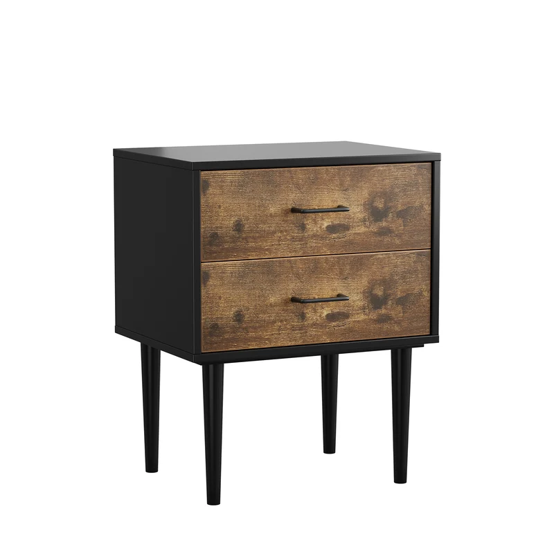 Table de chevet rétro noir et effet bois 2 tiroirs industrielle 51x38x66cm NOBLELSE