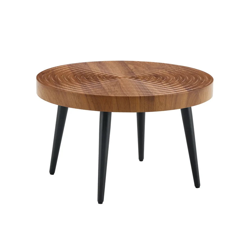 Table basse ronde Ø60 cm en noyer avec plateau texturé motif cernes d'arbre MINIMALISTCEILINGSET