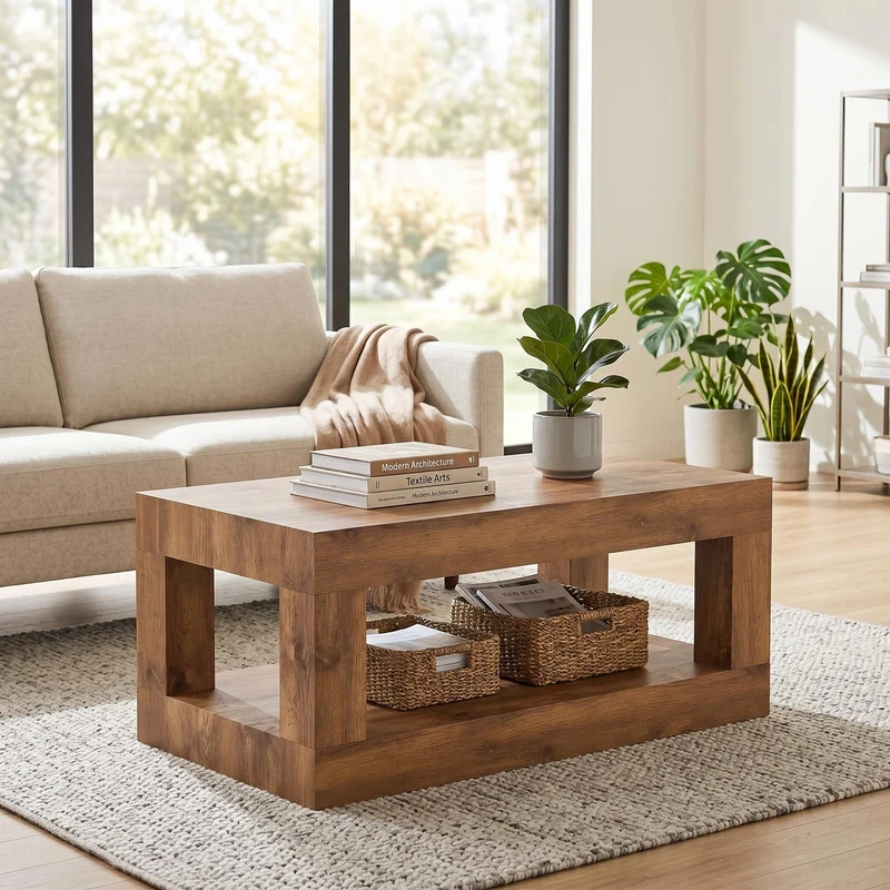 Table basse rectangulaire effet bois 2 niveaux 93x53cm CASCADEMOMENT