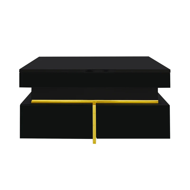 Table basse noir brillant avec 2 tiroirs et accents dorés INFINITERIFTZ