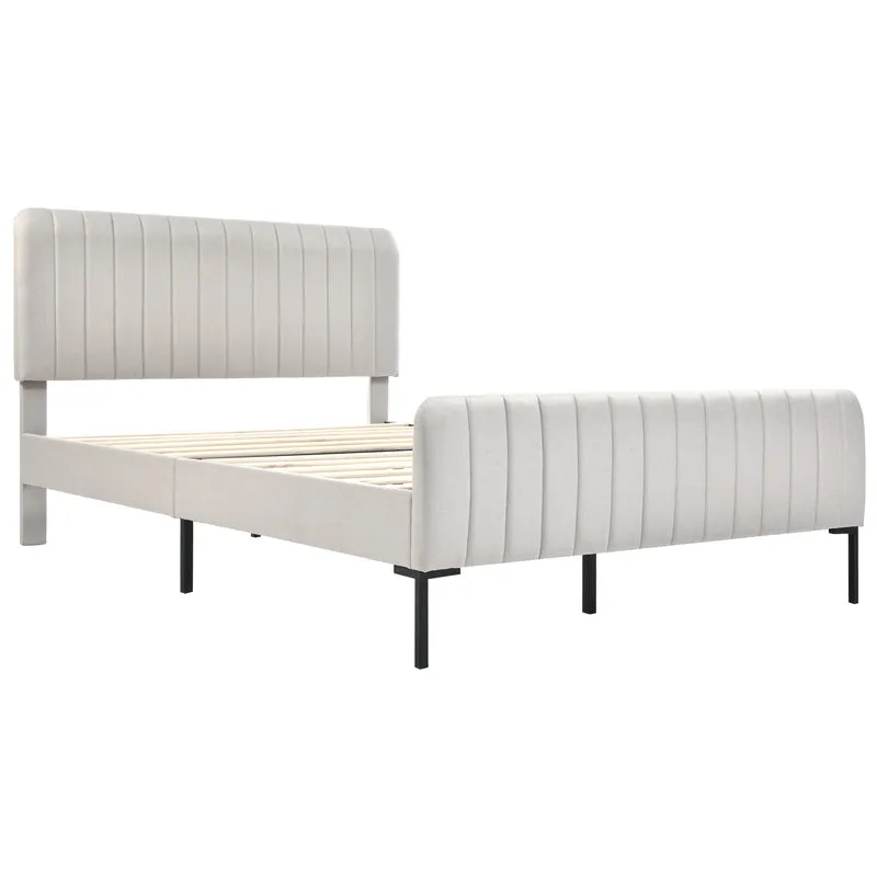 Lit rembourré en lin gris-beige cadre lit double King 160x200cm EGMOID KING