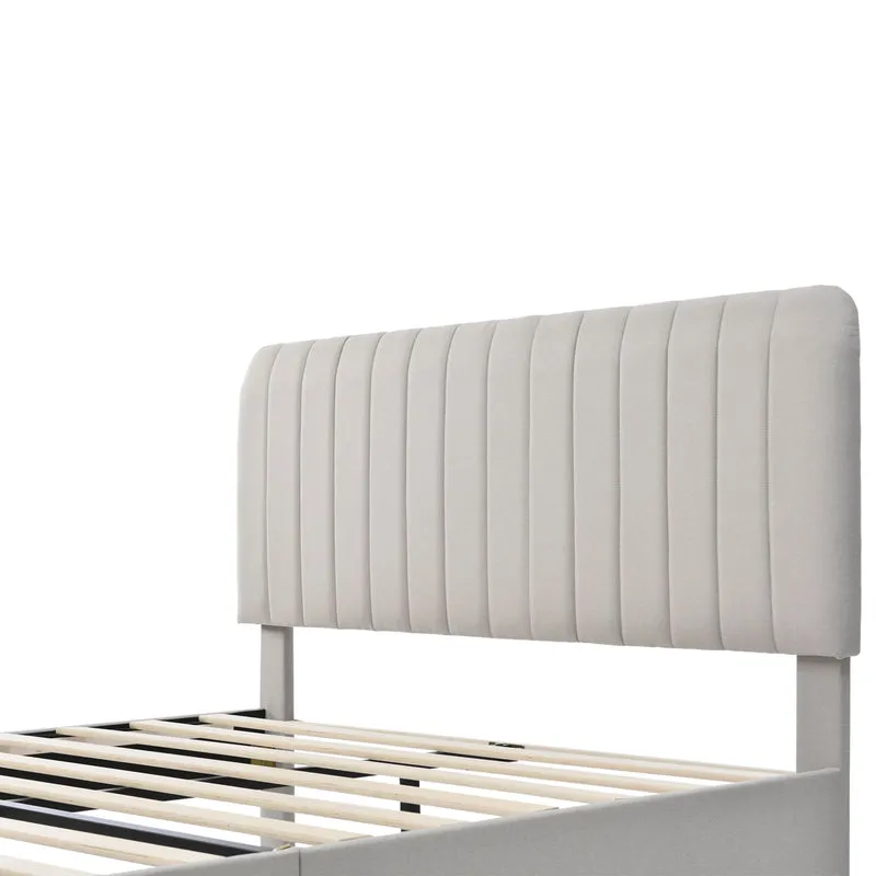 Lit rembourré en lin gris-beige cadre lit double King 140x200cm EGMOID QUEEN