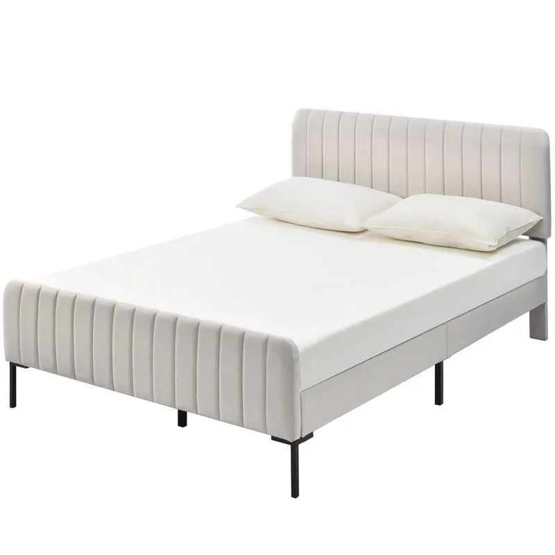 Lit rembourré en lin gris-beige cadre lit double King 140x200cm EGMOID QUEEN
