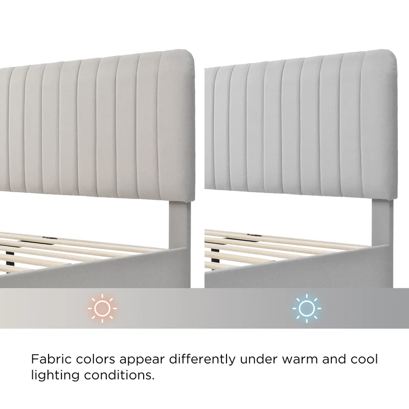 Lit rembourré en lin gris-beige cadre lit double King 140x200cm EGMOID QUEEN