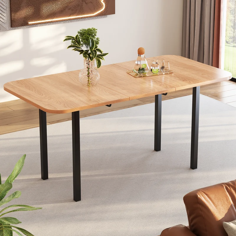 Table de salle à manger extensible effet bois brillante 120-160*80cm VOLKAE