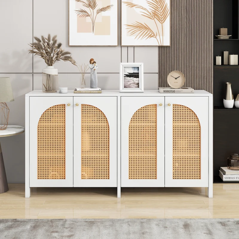 Buffet élégant blanc en rotin 4 portes SCIRQRAIN