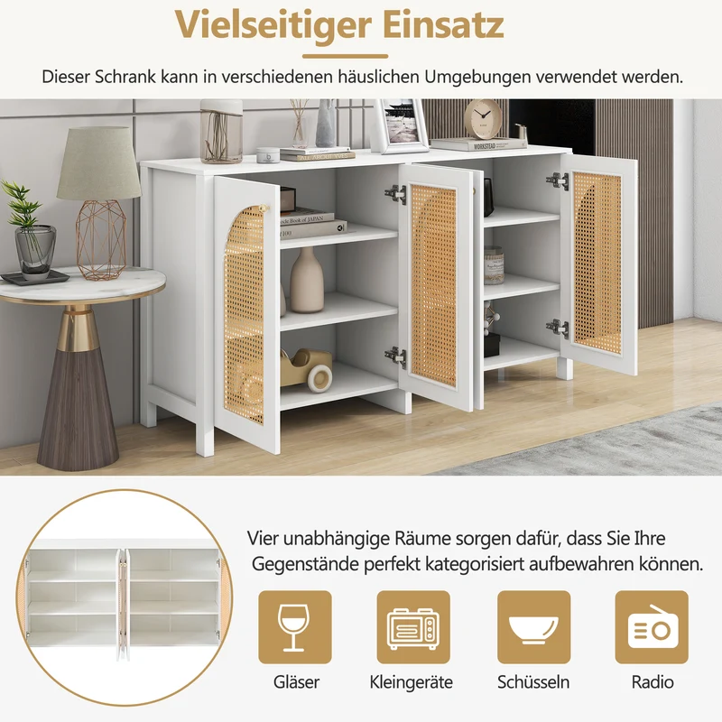 Buffet élégant blanc en rotin 4 portes SCIRQRAIN
