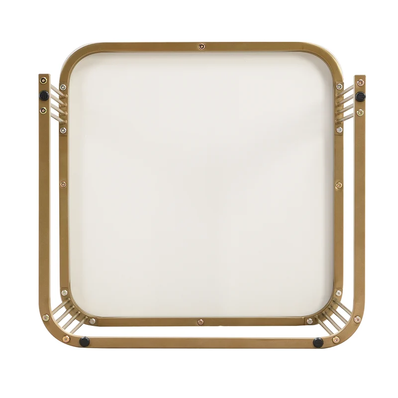 Ensemble de 2 tables basses gigognes carrées effet marbre blanc avec tiroir pieds dorés SHUGOK WHITE