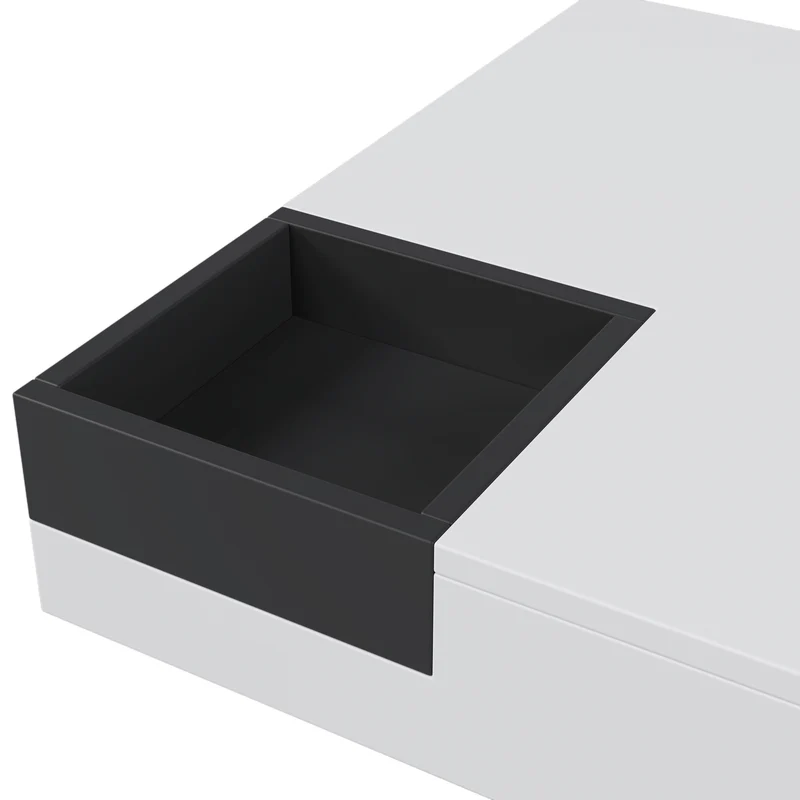 Table basse carrée blanc brillant noir bicolore éclairage LED avec boîte de rangement amovible CROKS WHITE